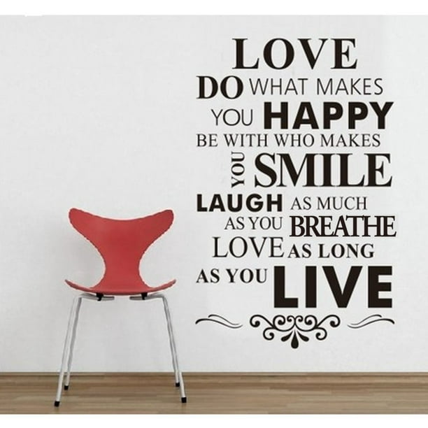 LARGE WALL QUOTE HAPPINESS RED WHITE ROSE WINE STICKER TRANSFER STENCIL DECAL